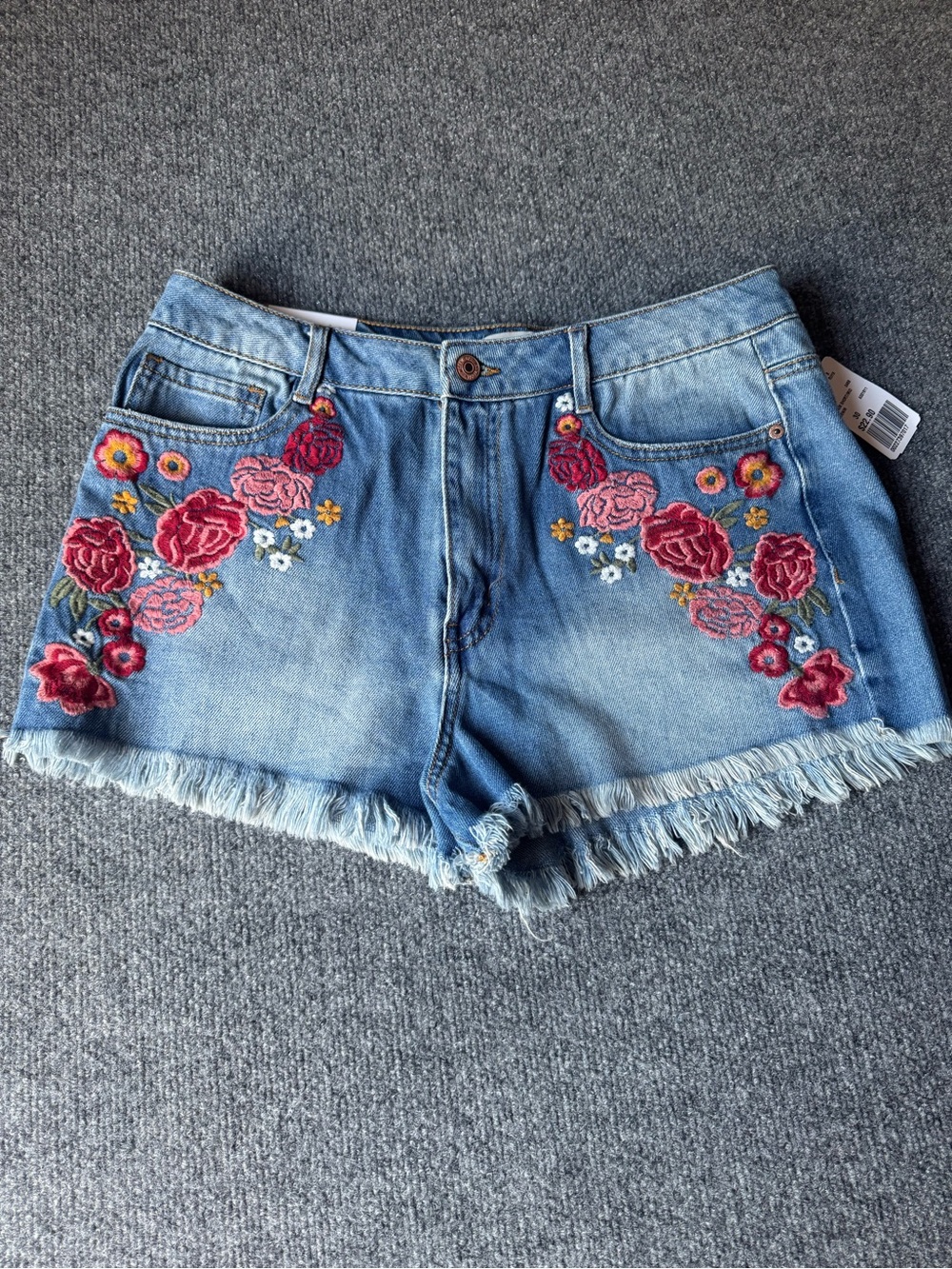 Forever 21 Light Blue Denim Shorts with Rose Embroidery